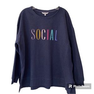 WildFox Blue With Multi-Color “Social” Sweatshirt Top Size XXL